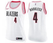 Women's Nike Portland Trail Blazers #4 Moe Harkless Swingman White Pink Fashion NBA Jersey