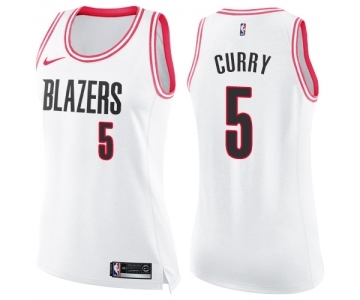 Women's Nike Portland Trail Blazers #5 Seth Curry Swingman White Pink Fashion NBA Jersey