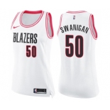 Women's Nike Portland Trail Blazers #50 Caleb Swanigan Swingman White Pink Fashion NBA Jersey