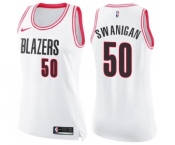 Women's Nike Portland Trail Blazers #50 Caleb Swanigan Swingman White Pink Fashion NBA Jersey