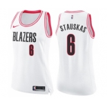 Women's Nike Portland Trail Blazers #6 Nik Stauskas Swingman White Pink Fashion NBA Jersey