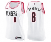 Women's Nike Portland Trail Blazers #6 Nik Stauskas Swingman White Pink Fashion NBA Jersey