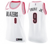 Women's Nike Portland Trail Blazers #9 Gary Trent Jr. Swingman White Pink Fashion NBA Jersey