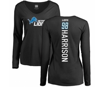 NFL Women's Nike Detroit Lions #98 Damon Harrison Black Backer Long Sleeve T-Shirt