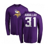 NFL Nike Minnesota Vikings #31 Ameer Abdullah Purple Name & Number Logo Long Sleeve T-Shirt