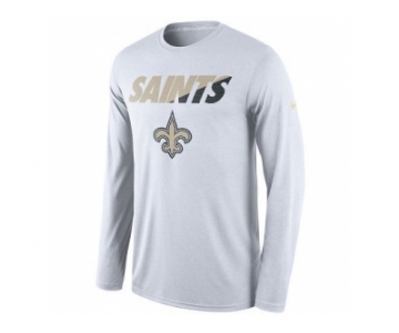 Men's New Orleans Saints Nike White Legend Staff Practice Long Sleeves Performance T-Shirt