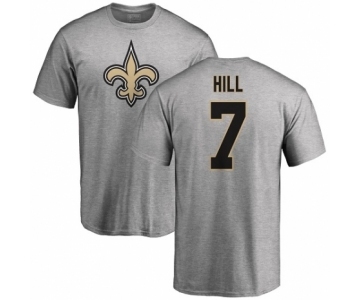 NFL Nike New Orleans Saints #7 Taysom Hill Ash Name & Number Logo T-Shirt