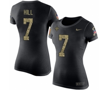 NFL Women's Nike New Orleans Saints #7 Taysom Hill Black Camo Salute to Service T-Shirt