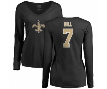 NFL Women's Nike New Orleans Saints #7 Taysom Hill Black Name & Number Logo Slim Fit Long Sleeve T-Shirt