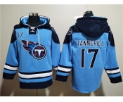 Men's Tennessee Titans #17 Ryan Tannehill Blue Lace-Up Pullover Hoodie