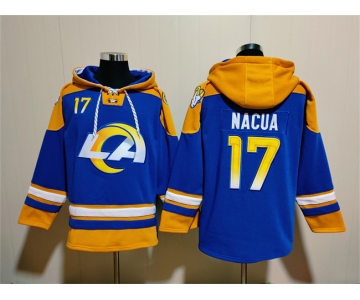 Men's Los Angeles Rams #17 Puka Nacua Blue Ageless Must-Have Lace-Up Pullover Hoodie