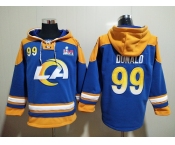 Men's Los Angeles Rams #99 Aaron Donald 2022 Royal Super Bowl LVI Champions Pullover Hoodie