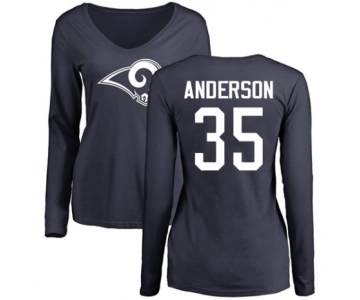 NFL Women's Nike Los Angeles Rams #35 C.J. Anderson Navy Blue Name & Number Logo Slim Fit Long Sleeve T-Shirt