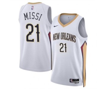 Men's New Orleans Pelicans #21 Yves Missi White 2024 Draft Association Edition Stitched Basketball Jersey