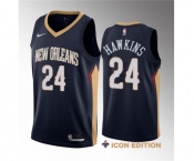 Men's New Orleans Pelicans #24 Jordan Hawkins Navy 2023 Draft Icon Edition Stitched Basketball Jersey