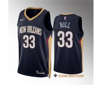 Men's New Orleans Pelicans #33 Malcolm Hill Navy Icon Edition Stitched Basketball Jersey