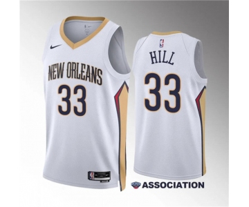 Men's New Orleans Pelicans #33 Malcolm Hill White Association Edition Stitched Basketball Jersey