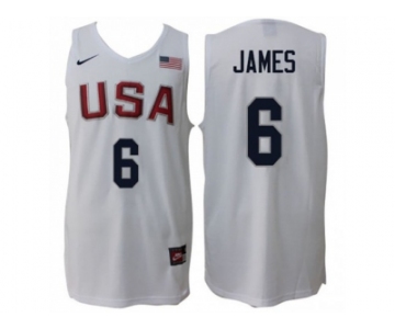 Men Nike Rio 2016 Olympics USA Dream Team #6 LeBron James Home White Basketball Jersey