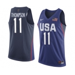 Men's Nike Team USA #11 Klay Thompson Authentic Navy Blue 2016 Olympic Basketball Jersey