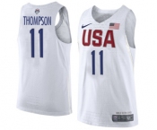 Men's Nike Team USA #11 Klay Thompson Swingman White 2016 Olympic Basketball Jersey