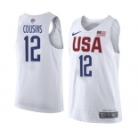 Men's Nike Team USA #12 DeMarcus Cousins Authentic White 2016 Olympic Basketball Jersey