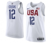 Men's Nike Team USA #12 DeMarcus Cousins Authentic White 2016 Olympic Basketball Jersey