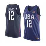 Men's Nike Team USA #12 DeMarcus Cousins Swingman Navy Blue 2016 Olympic Basketball Jersey