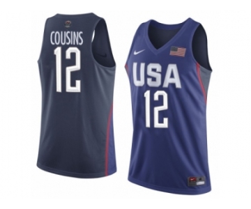 Men's Nike Team USA #12 DeMarcus Cousins Swingman Navy Blue 2016 Olympic Basketball Jersey
