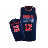 Men's Nike Team USA #12 John Stockton Authentic Navy Blue 2012 Olympic Retro Basketball Jersey