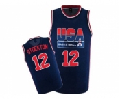 Men's Nike Team USA #12 John Stockton Authentic Navy Blue 2012 Olympic Retro Basketball Jersey