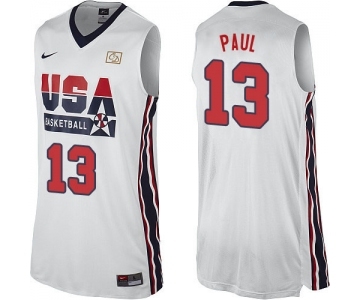 Men's Nike Team USA #13 Chris Paul Authentic White 2012 Olympic Retro Basketball Jersey