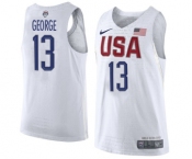 Men's Nike Team USA #13 Paul George Authentic White 2016 Olympic Basketball Jersey