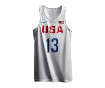 Men's Nike Team USA #13 Paul George Authentic White 2016 Olympic Basketball Jersey