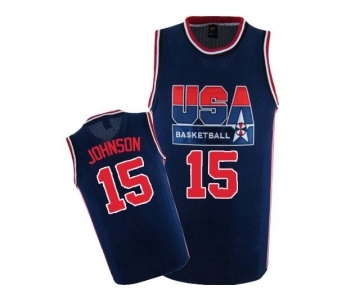 Men's Nike Team USA #15 Magic Johnson Authentic Navy Blue 2012 Olympic Retro Basketball Jersey