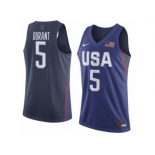 Men's Nike Team USA #5 Kevin Durant Authentic Navy Blue 2016 Olympic Basketball Jersey