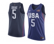 Men's Nike Team USA #5 Kevin Durant Authentic Navy Blue 2016 Olympic Basketball Jersey