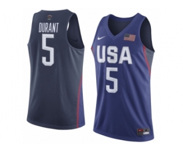 Men's Nike Team USA #5 Kevin Durant Authentic Navy Blue 2016 Olympic Basketball Jersey