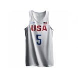 Men's Nike Team USA #5 Kevin Durant Authentic White 2016 Olympic Basketball Jersey