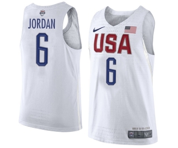 Men's Nike Team USA #6 DeAndre Jordan Swingman White 2016 Olympic Basketball Jersey