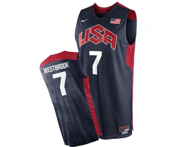 Men's Nike Team USA #7 Russell Westbrook Authentic Navy Blue 2012 Olympics Basketball Jersey