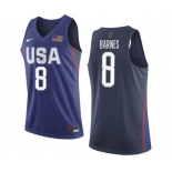 Men's Nike Team USA #8 Harrison Barnes Authentic Navy Blue 2016 Olympics Basketball Jersey