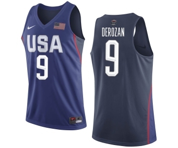 Men's Nike Team USA #9 DeMar DeRozan Authentic Navy Blue 2016 Olympics Basketball Jersey