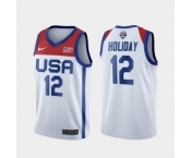 Men's USA Team #12 Jrue Holiday Home White 2021 Tokyo Olympics Jersey