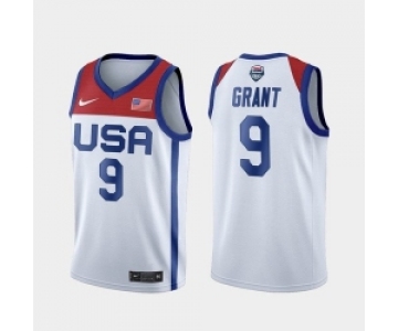 Men's USA Team #9 Jerami Grant Home White 2021 Tokyo Olympics Jersey