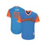 Men Majestic Miami Marlins #51 Ichiro Suzuki Ichi Authentic Blue 2017 Players Weekend MLB Jersey