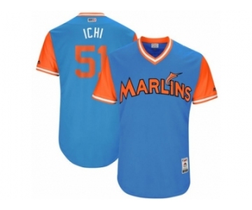 Men Majestic Miami Marlins #51 Ichiro Suzuki Ichi Authentic Blue 2017 Players Weekend MLB Jersey