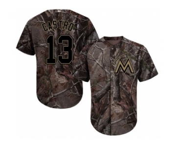 Men Miami Marlins #13 Starlin Castro Camo Realtree Collection Cool Base Stitched MLB Jersey