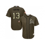 Men Miami Marlins #13 Starlin Castro Green Salute to Service Stitched MLB Jersey