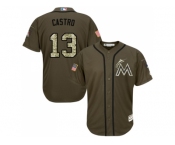 Men Miami Marlins #13 Starlin Castro Green Salute to Service Stitched MLB Jersey