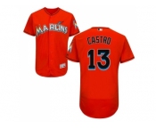 Men Miami Marlins #13 Starlin Castro Orange Flexbase Authentic Collection Stitched MLB Jersey